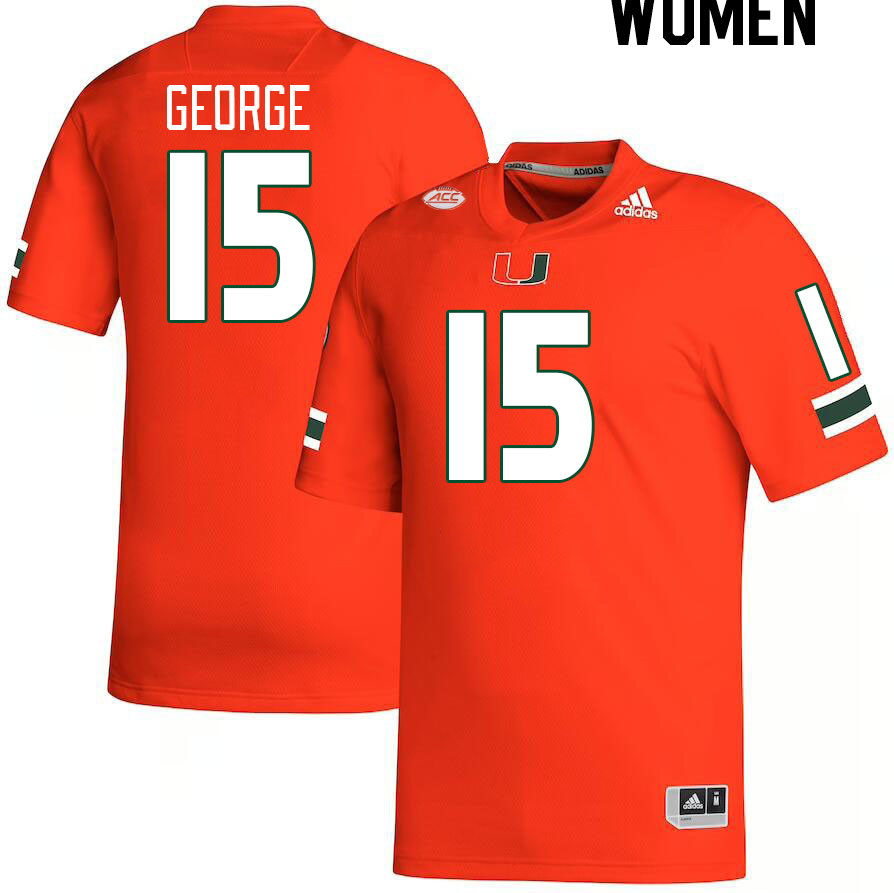 Women #15 Jacolby George Miami Hurricanes College Football Jerseys Stitched-Orange